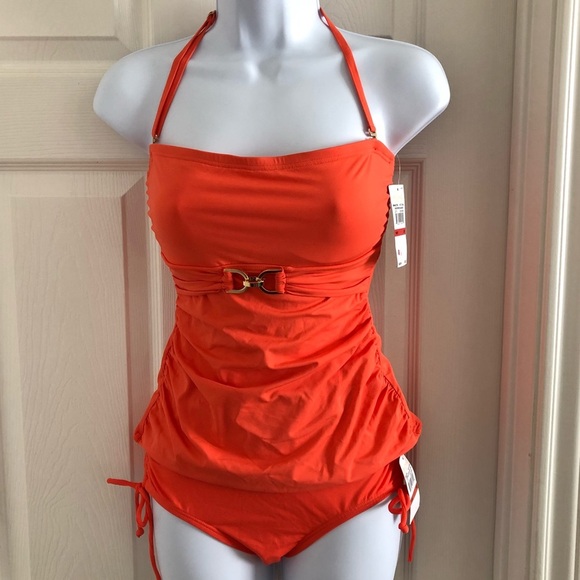 NWT Michael Kors Coral Bandeau Tankini XS - Picture 5 of 7
